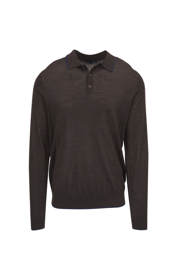 Patrick Assaraf Truffle Merino Quarter Button Polo Sweater