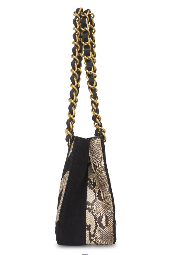 Valentino Garavani Small Python Natural & Black Suede Patchwork Tote - view 4