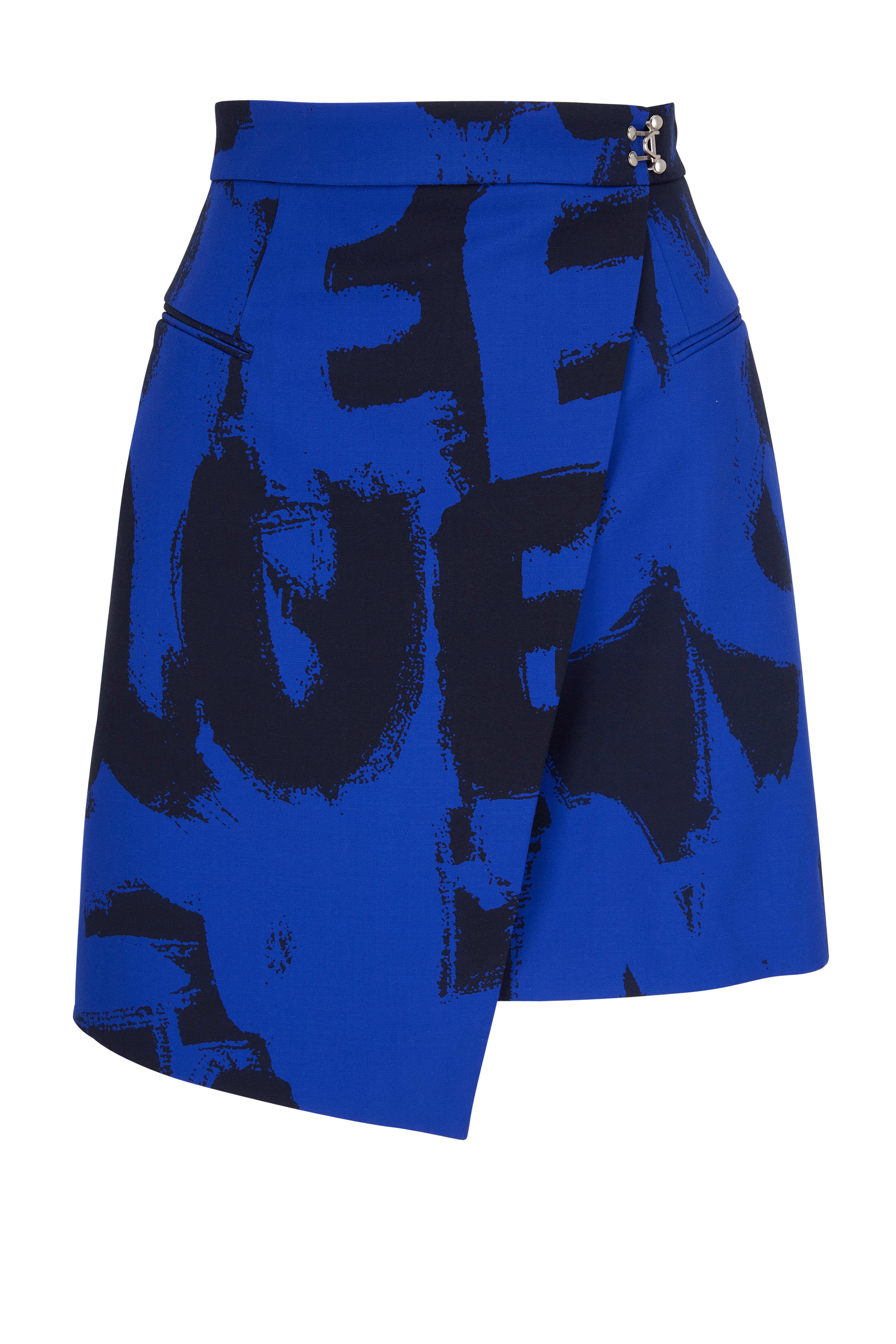 McQueen - Barathea Electric Blue & Black Drop Hem Mini Skirt