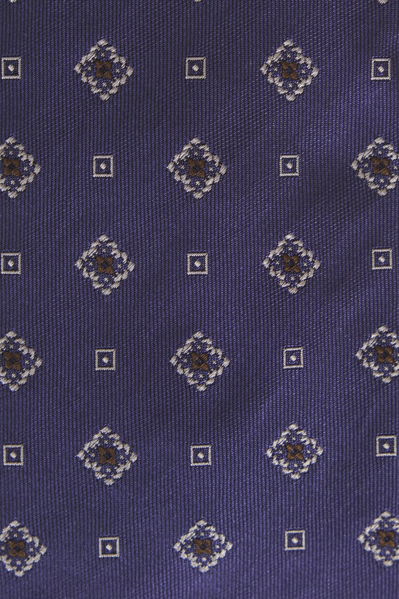 Brioni Royal Blue Medallion Jacquard Silk Necktie - view 2