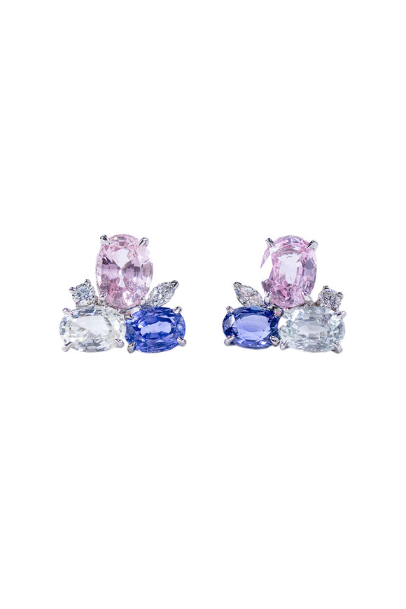 Oscar Heyman - Platinum Multicolor Sapphire & Diamond Earrings