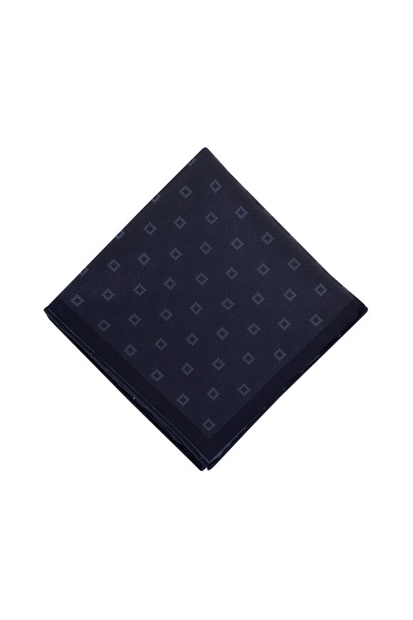 Brioni - Hand Rolled Blue Geometric Print Pocket Square