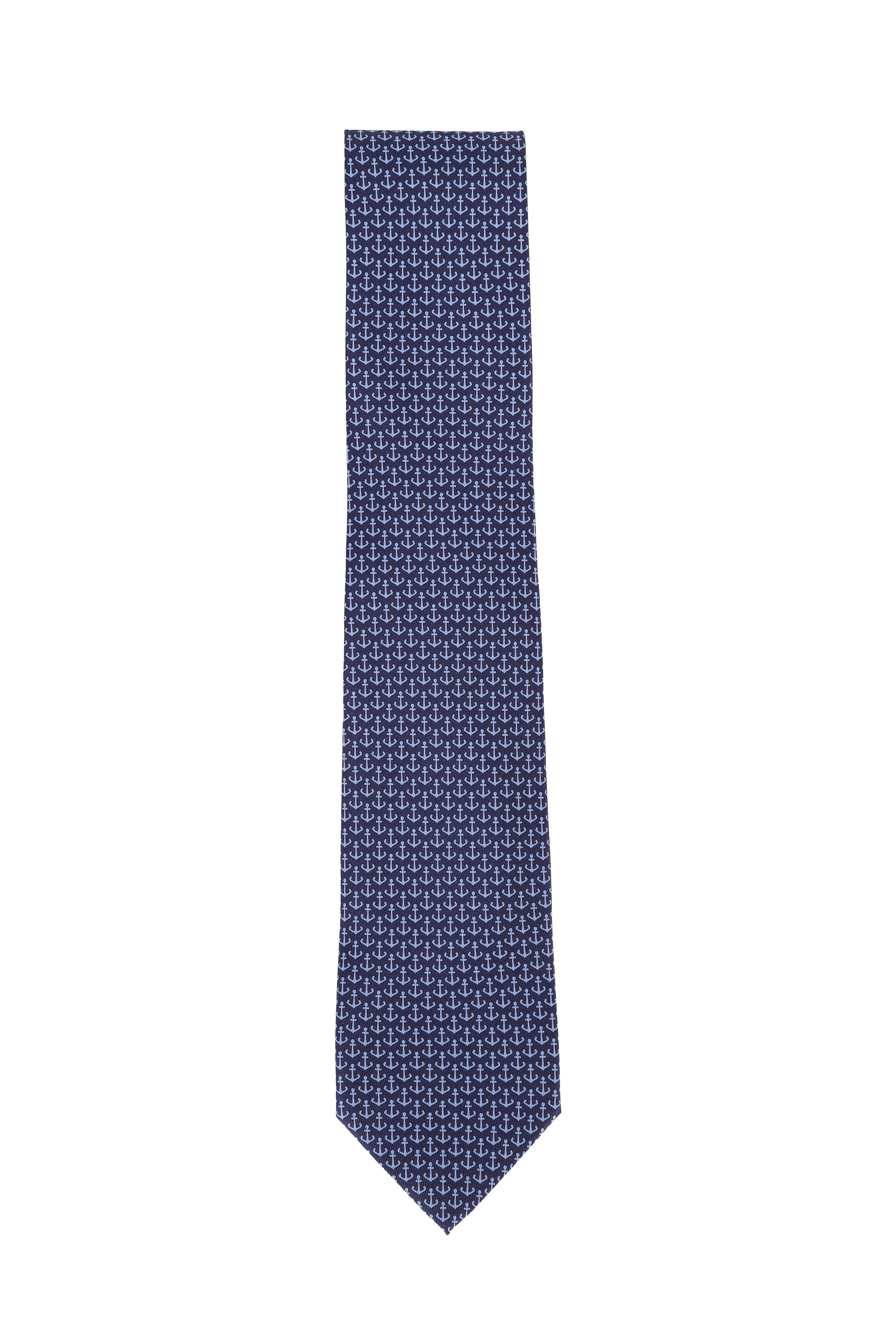 Ferragamo - Navy Blue Anchor Silk Necktie | Mitchell Stores