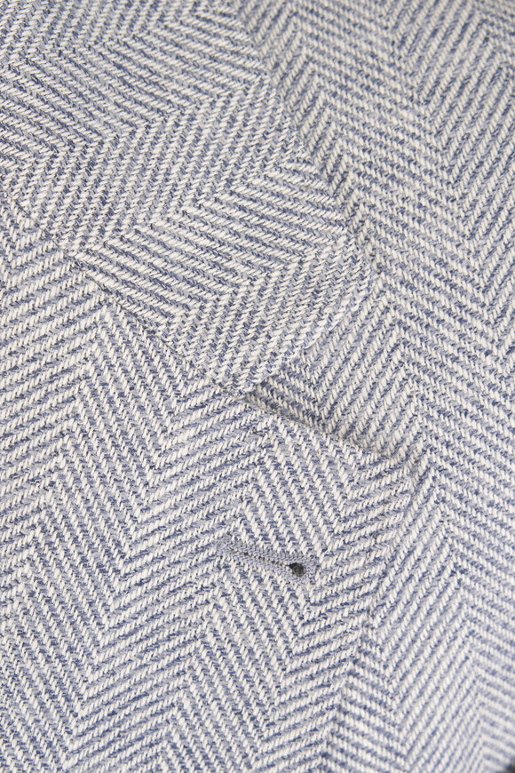 Brunello Cucinelli Light Blue Wool & Cashmere Chevron Sportcoat - view 3