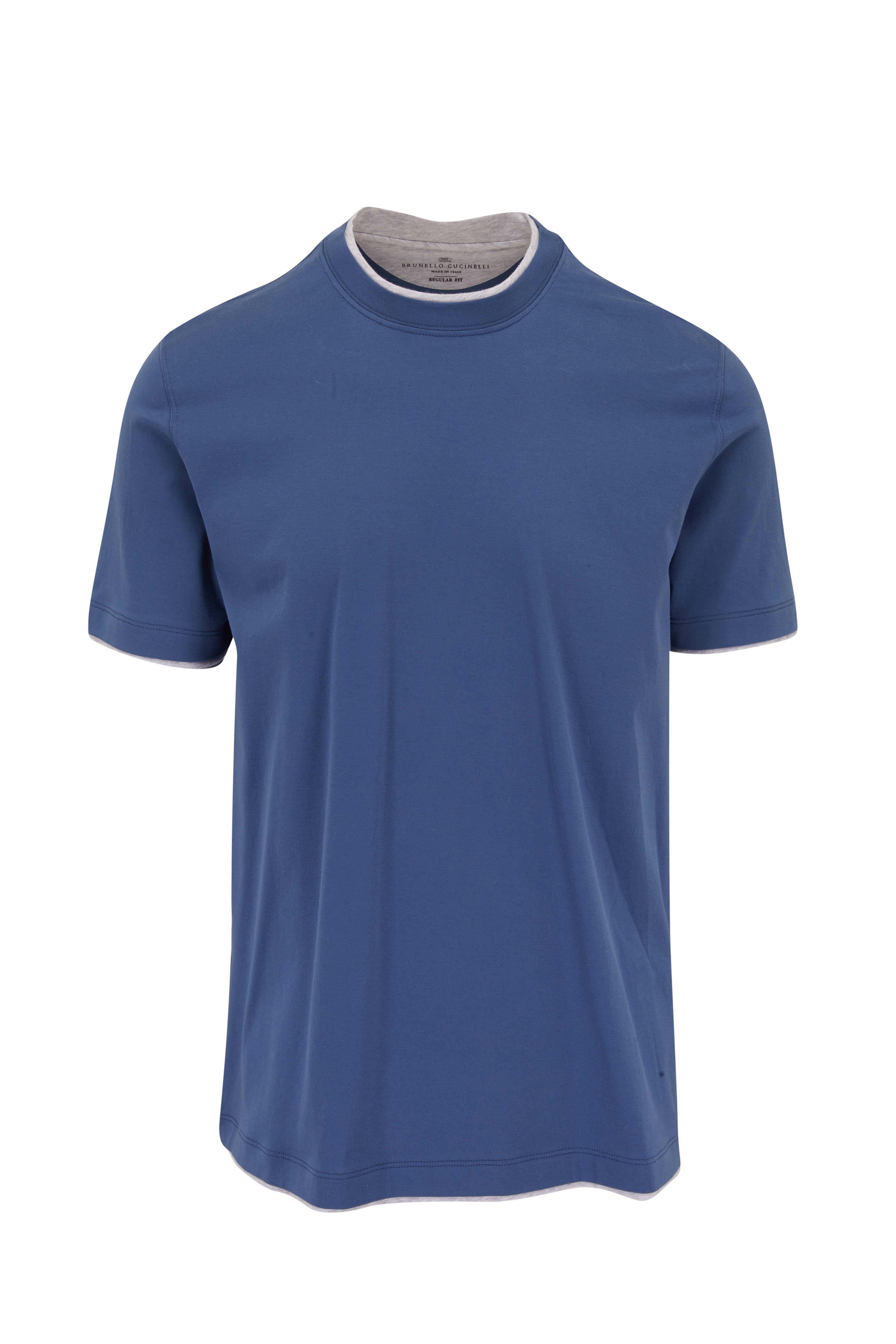 Brunello Cucinelli - Dusty Blue & Gray Tipped Cotton T-Shirt