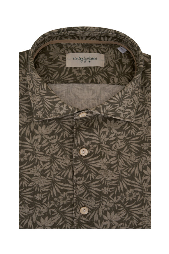 Tintoria Olive Green Tropical Print Sport Shirt