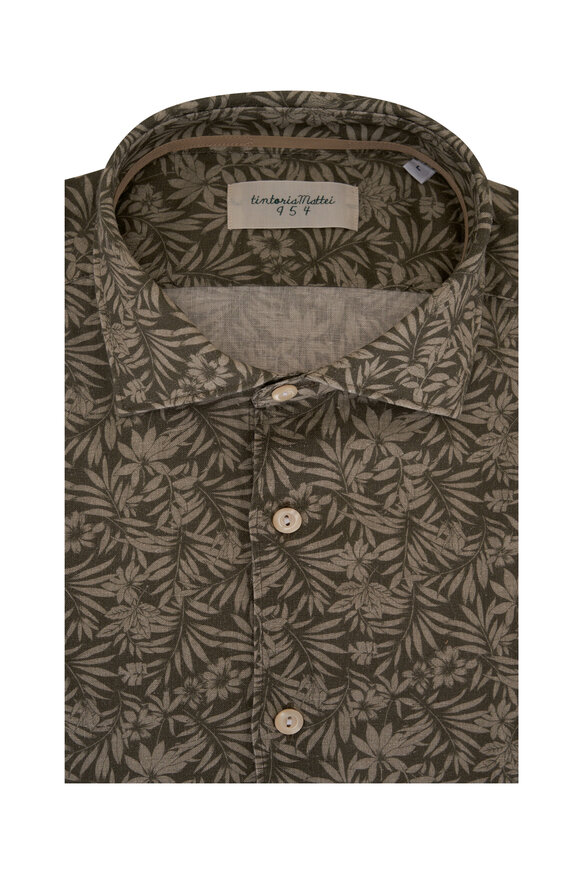 Tintoria - Olive Green Tropical Print Sport Shirt