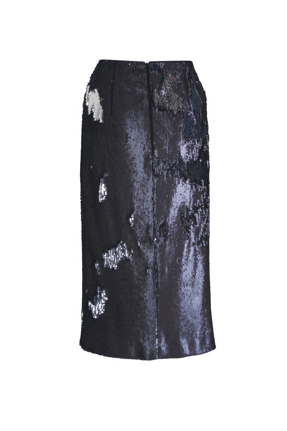 Akris - Black & Silver Reversible Sequin Midi Skirt