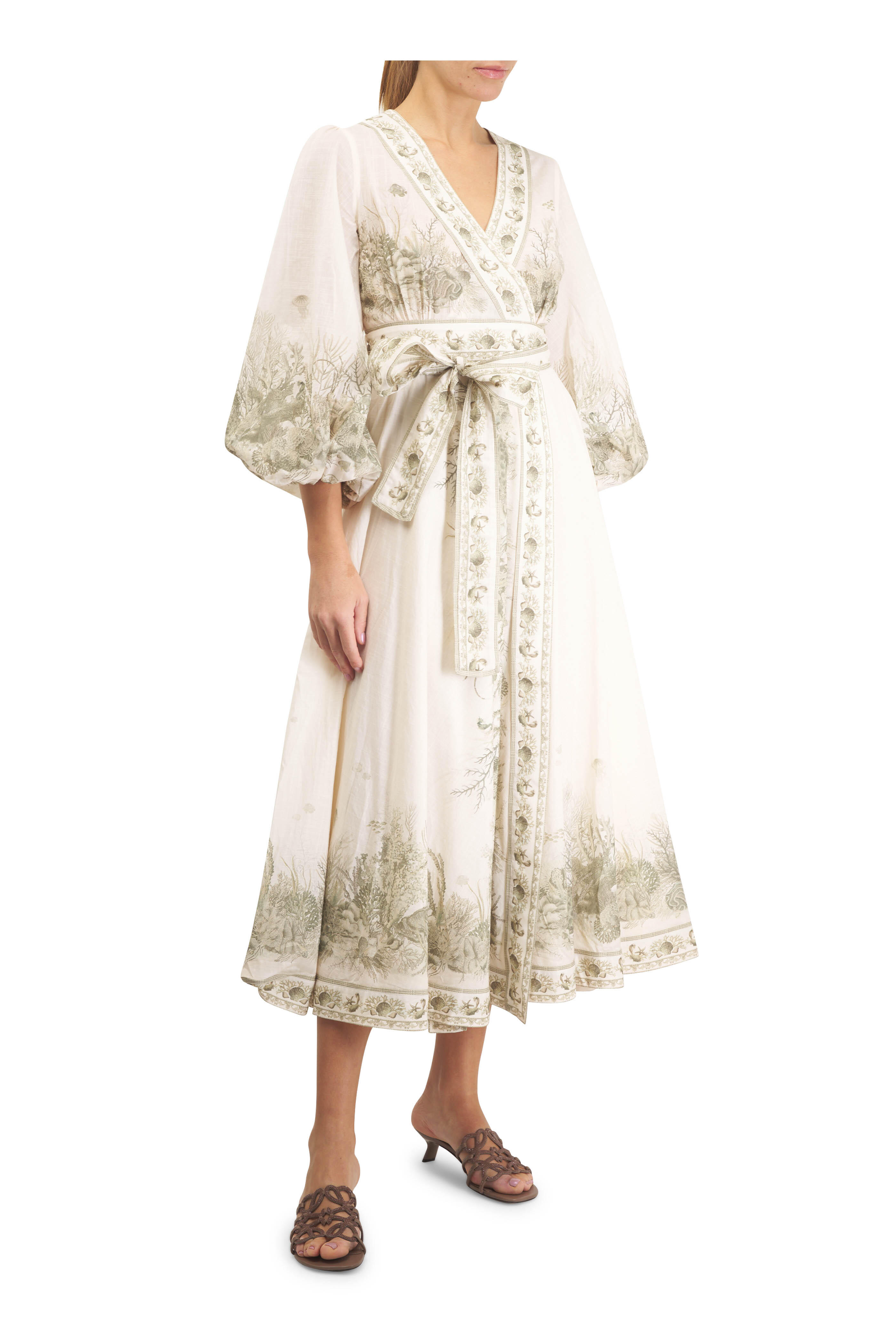 Zimmermann - Wanderlust Khaki Toile Wrap Midi Dress
