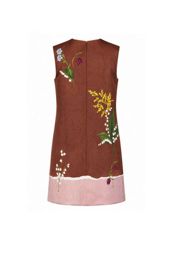 Oscar de la Renta Brown Mixed Botanical Mini Dress - view 2