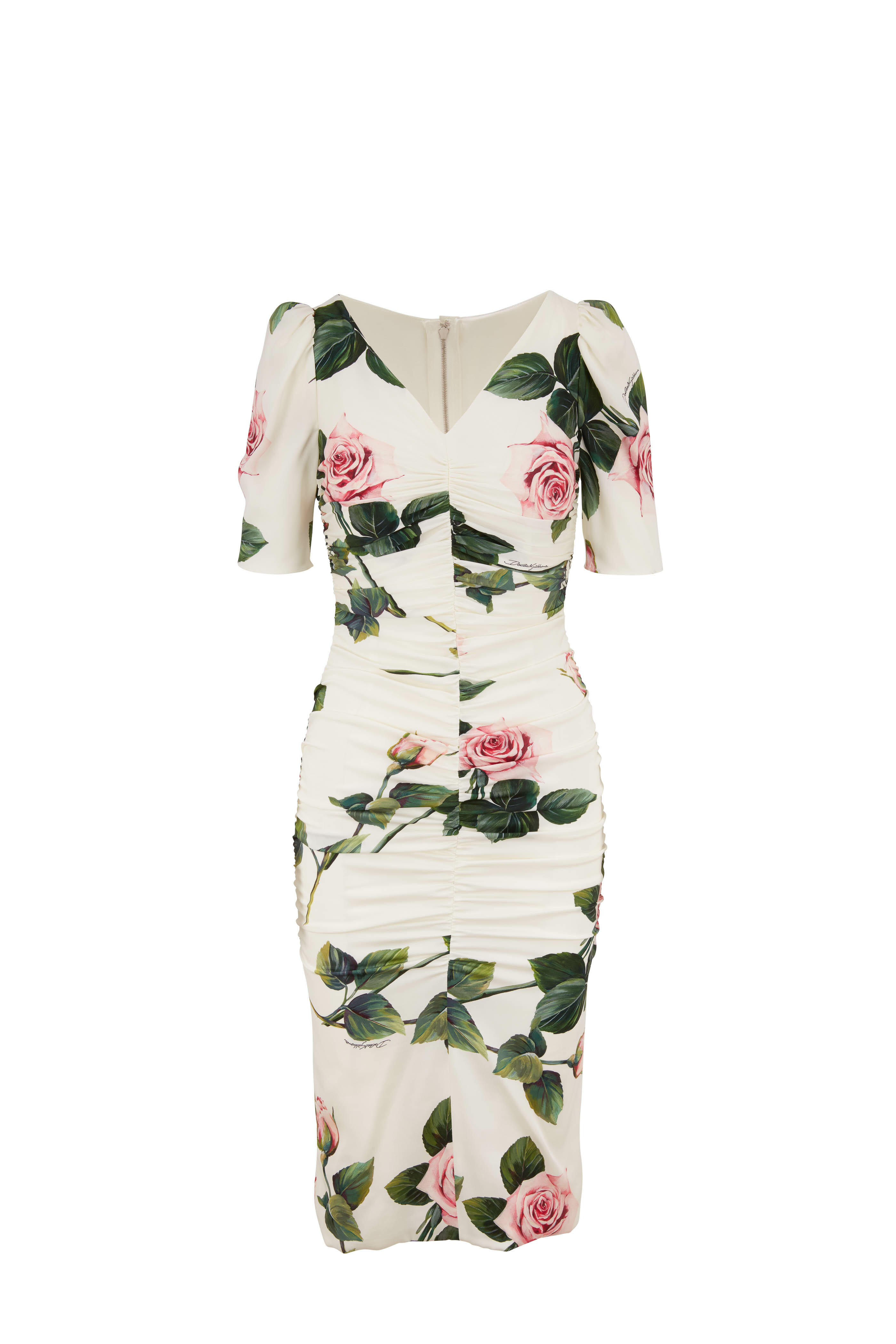 dolce and gabbana ruched dress Dolce & Gabbana floral-print Ruched Midi Dress | Black