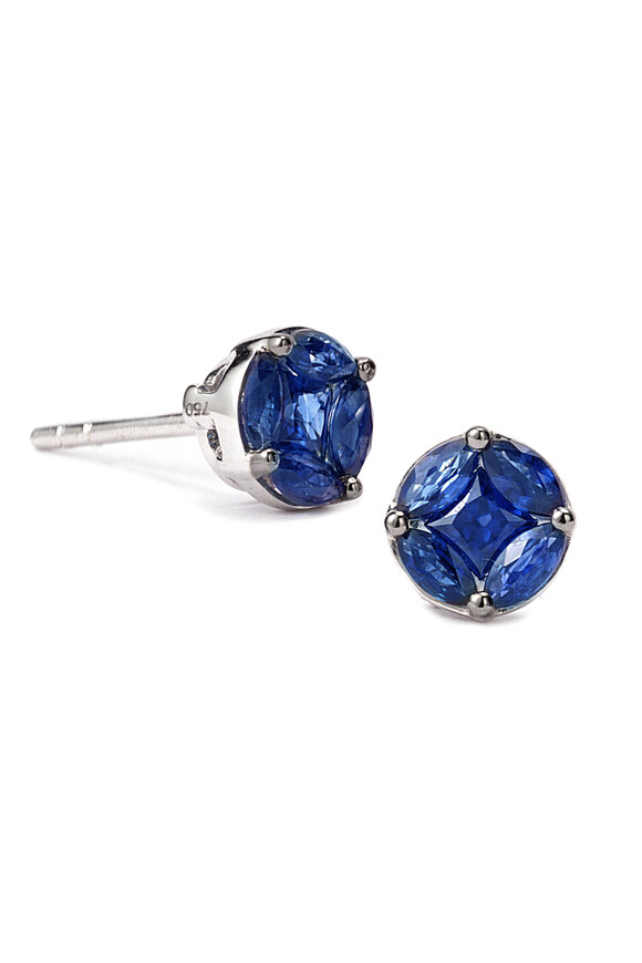 Nam Cho 18k Blue Sapphire Invisibly Set Round Shape Stud - view 1