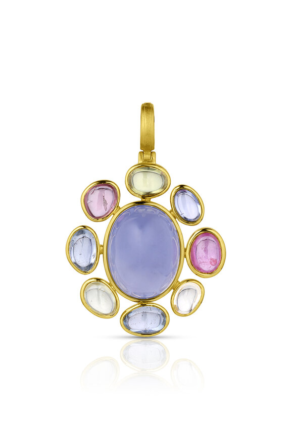 Leigh Maxwell 18k Yellow Gold Chalcedony & Sapphire Pendant - view 1