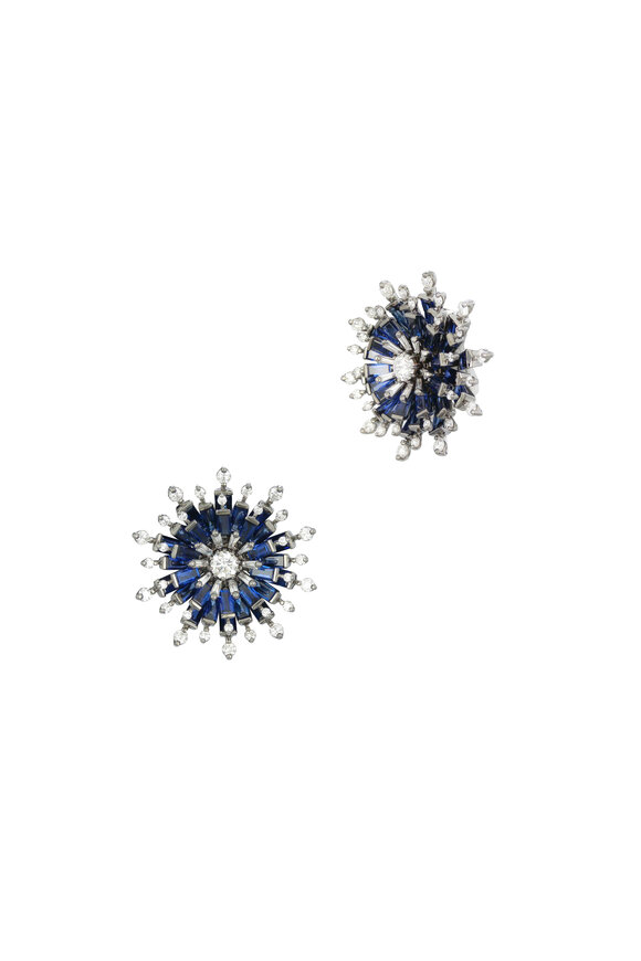 Nam Cho - 18K White Gold Baguette Sapphire Earrings