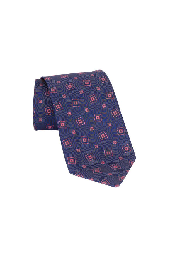 Charvet - Navy Blue Patterned Silk Necktie