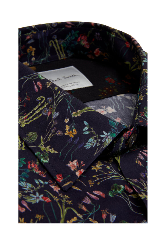 Paul Smith - Navy Blue Floral Tailored Fit Sport Shirt 