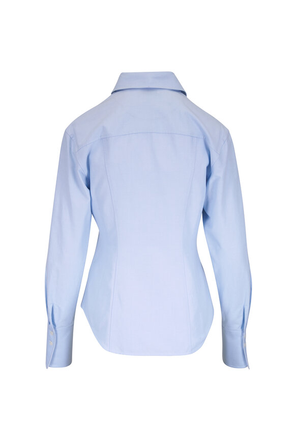 Lafayette 148 New York Oxford Blue Cotton Fitted Dress Shirt - view 2