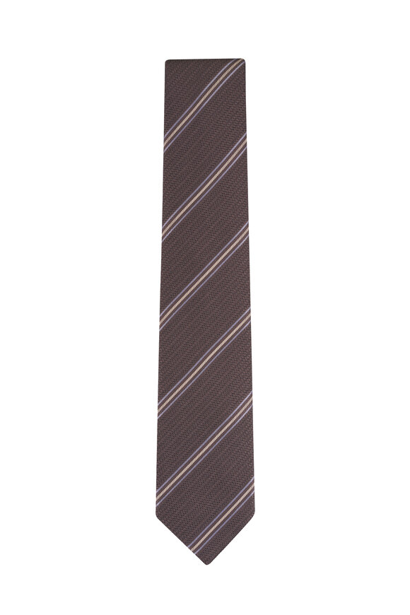 Brioni Light Brown Stripe Jacquard Silk Necktie - view 1