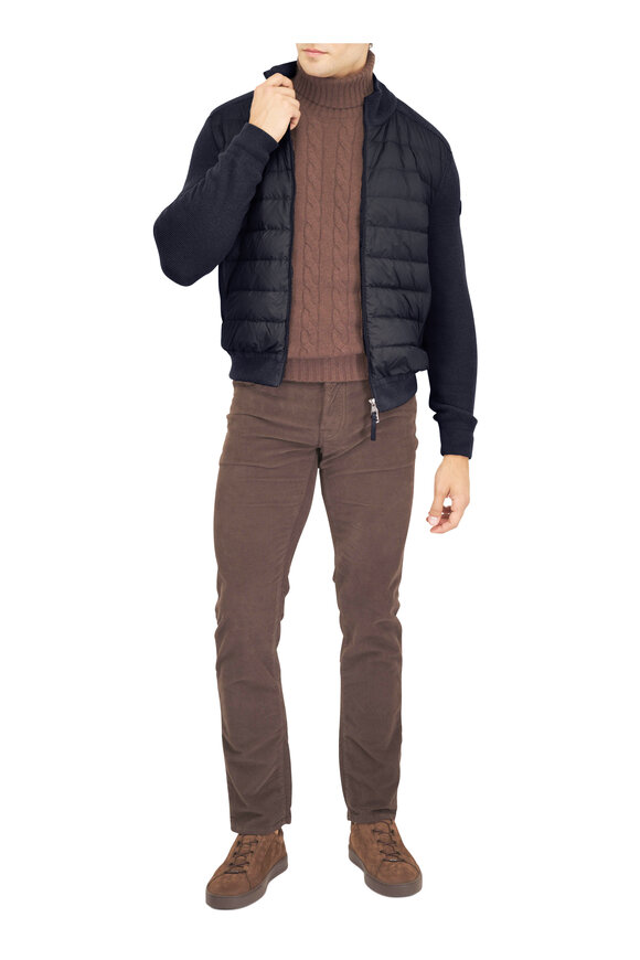 Moncler Navy Wool & Cashmere Padded Zip-Up Cardigan - view 2