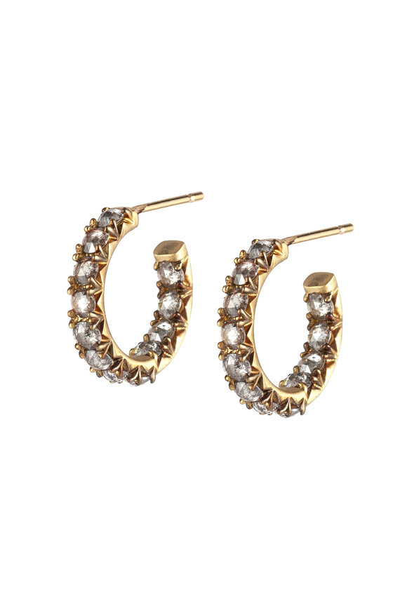 Sylva & Cie - 18K Yellow Gold Gray Diamond Hoop Earrings