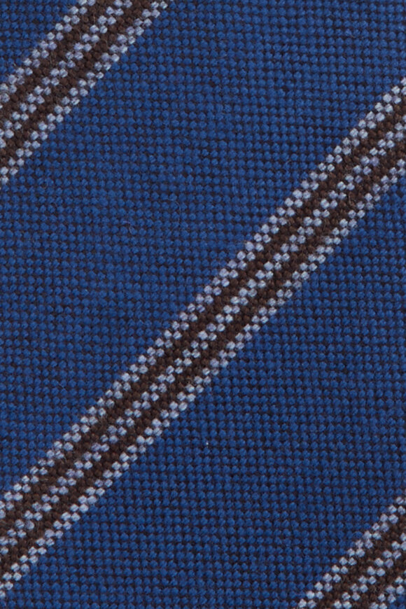 Cesare Attolini Royal Blue Stripe Wool Necktie - view 2