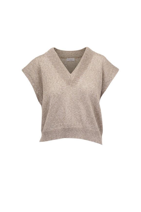Brunello Cucinelli Mudd Paillette V-Neck Knit