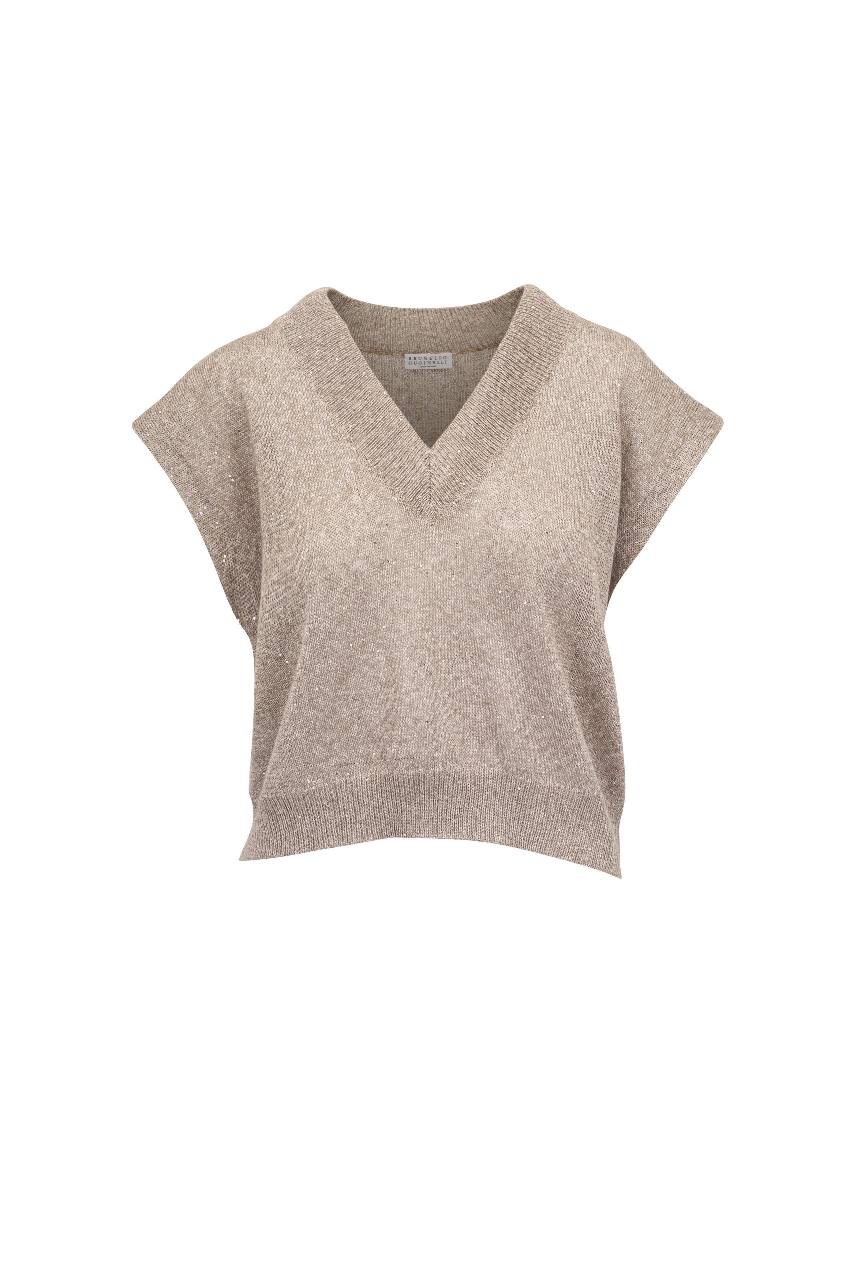 Brunello Cucinelli - Mudd Paillette V-Neck Knit