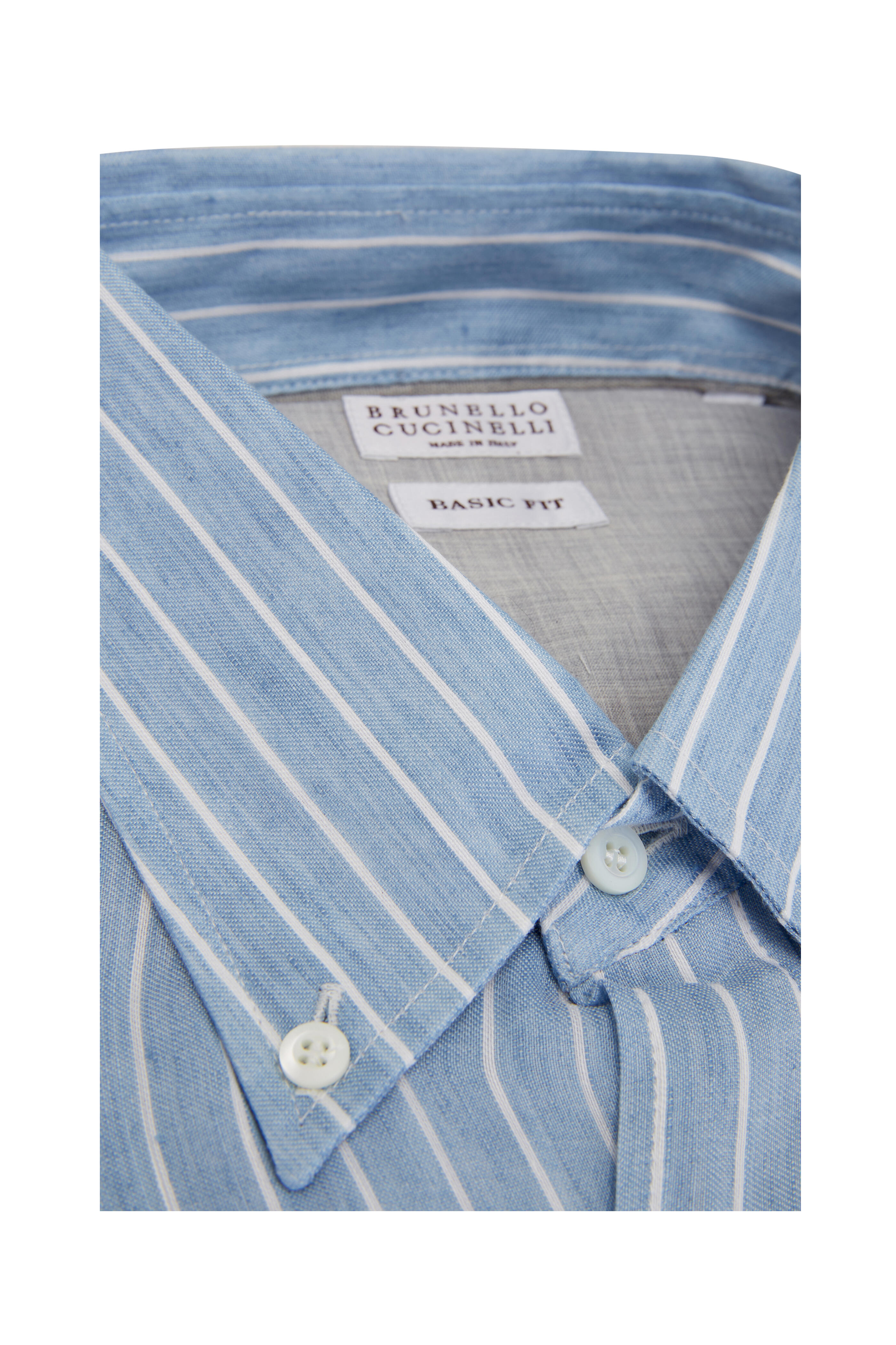 BRUNELLO CUCINELLI リネンジャージーシャツ　ネイビー×ホワイト Brunello Cucinelli - Blue Wide Stripe Sport Shirt
