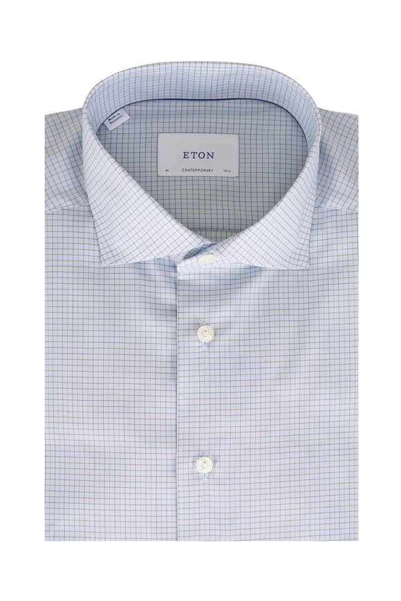 Eton Light Blue & Green Check Cotton Dress Shirt - view 1