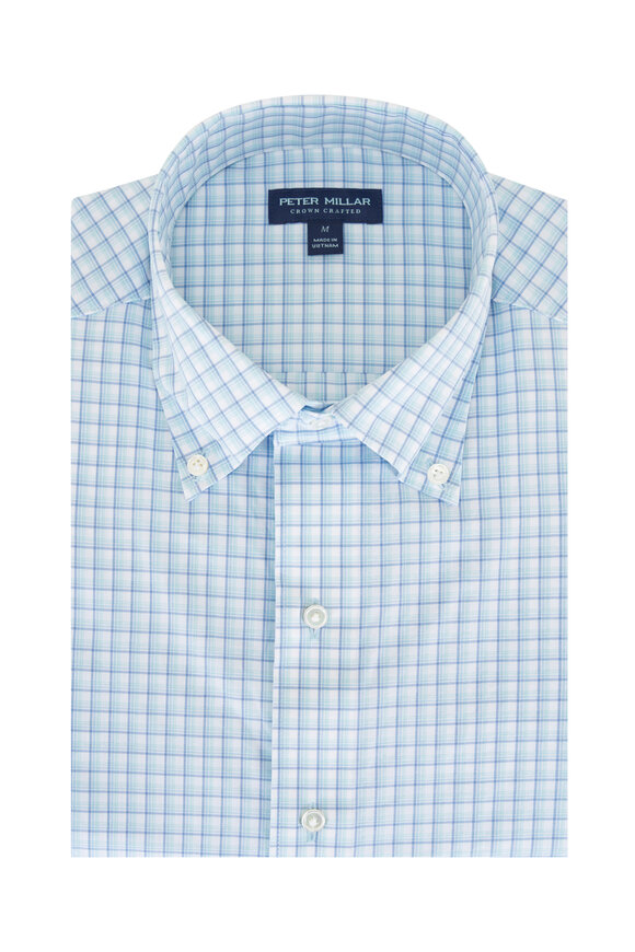 Peter Millar Parker Blue Spruce Check Performance Sport Shirt