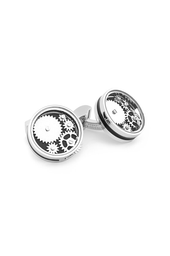 Tateossian Blue Palladium Carousel Gear Nuovo Cufflinks