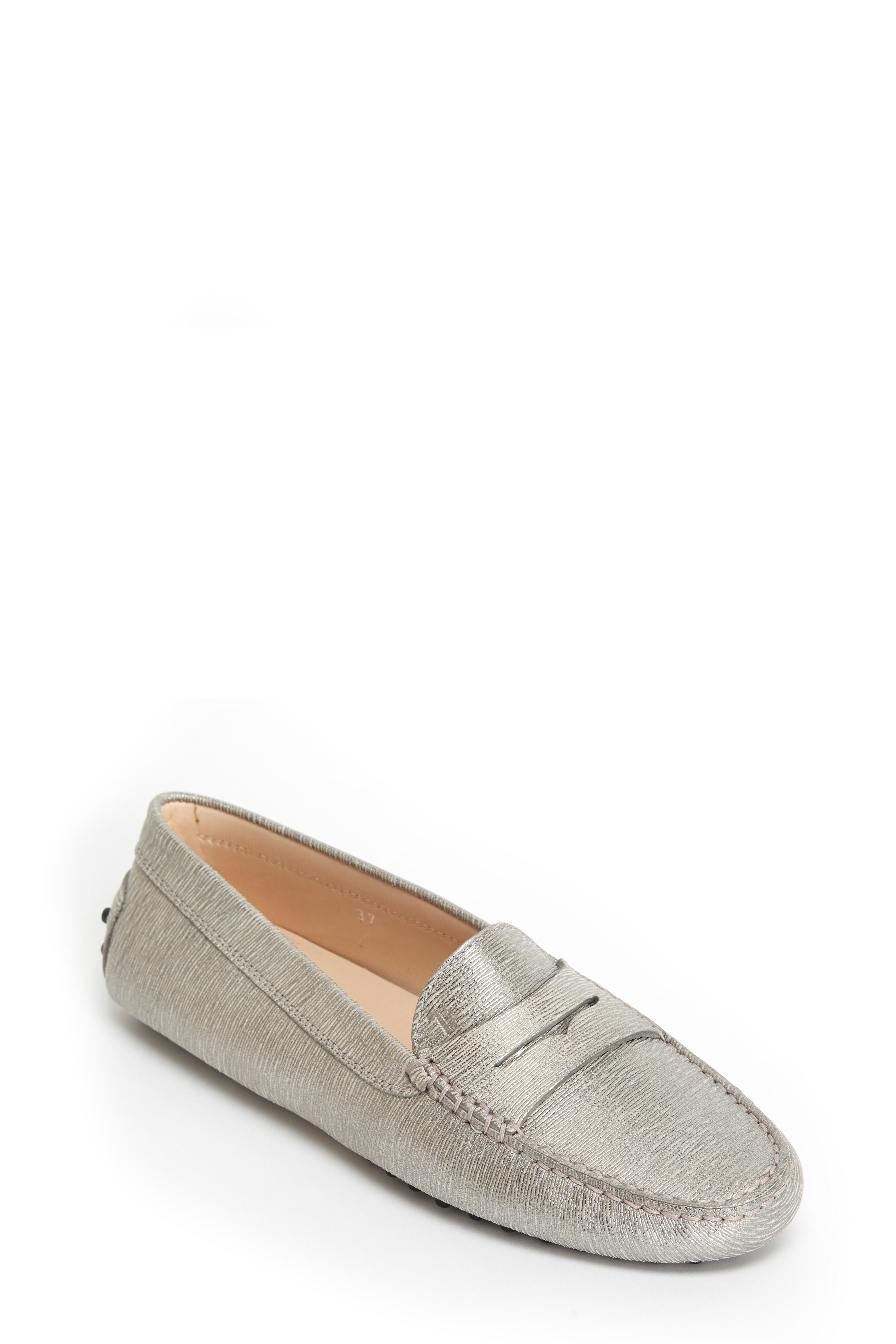 Tod's - Gommino Silver Leather Driving Shoe | Mitchell Stores