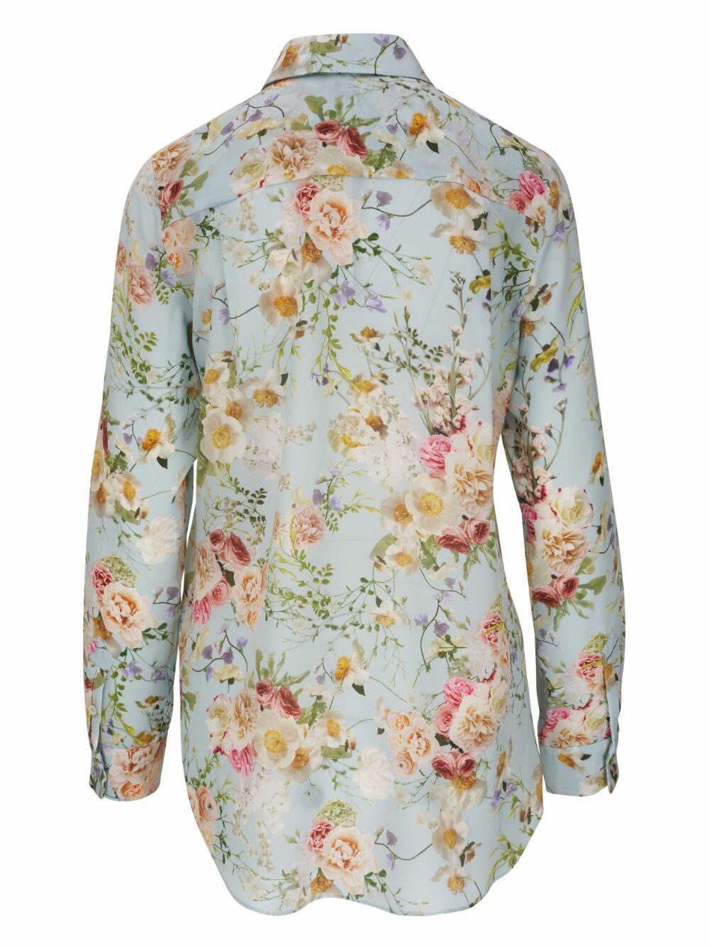 Adam Lippes - Pale Blue Floral Crepe de Chine Thin Bow Blouse