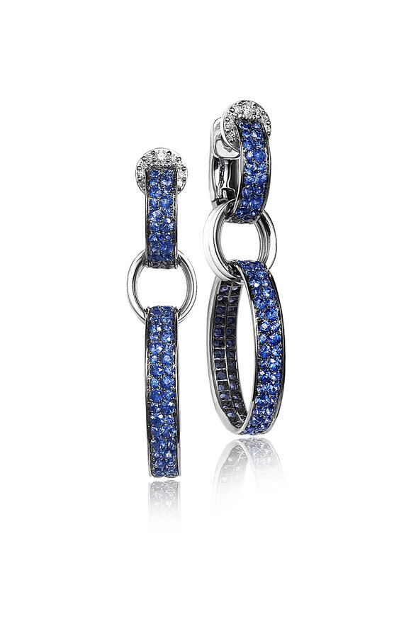 Nam Cho Modern Blue Sapphire & Diamond Link Earrings 