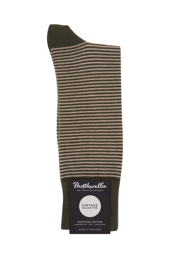 Pantherella - Holst Olive Striped Egyptian Cotton Blend Socks