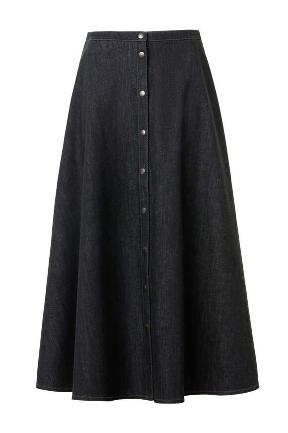 Akris Punto Black Stretch Denim Flared Midi Skirt - view 1
