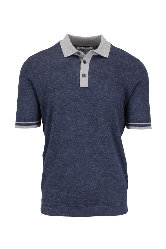 Brunello Cucinelli - Blue Linen & Cotton Polo