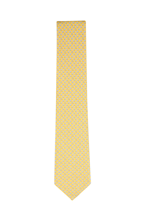 Ferragamo Yellow Elephant Print Silk Necktie