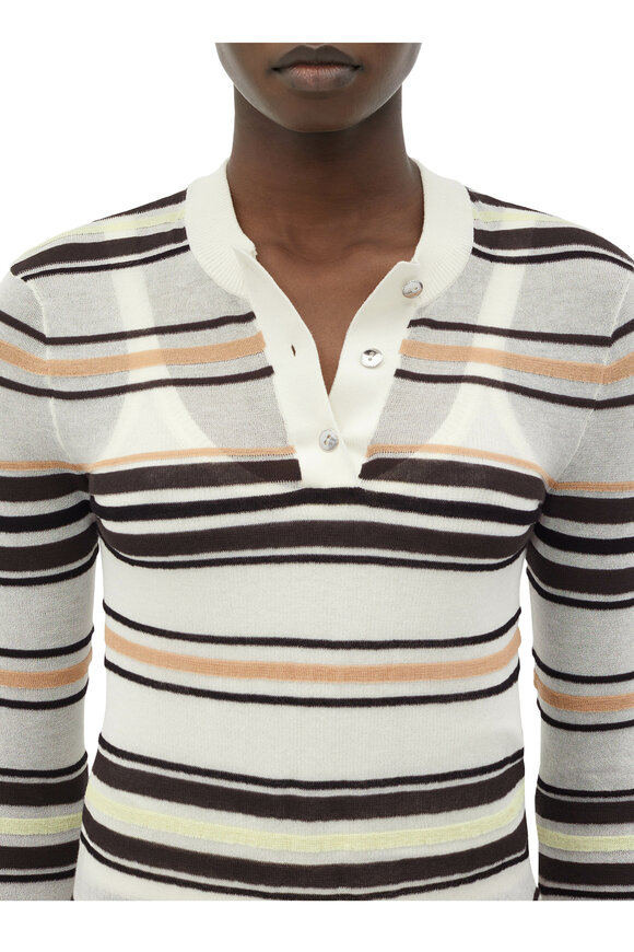 Bottega Veneta - Ivory Stripe Cotton Knit Sweater 