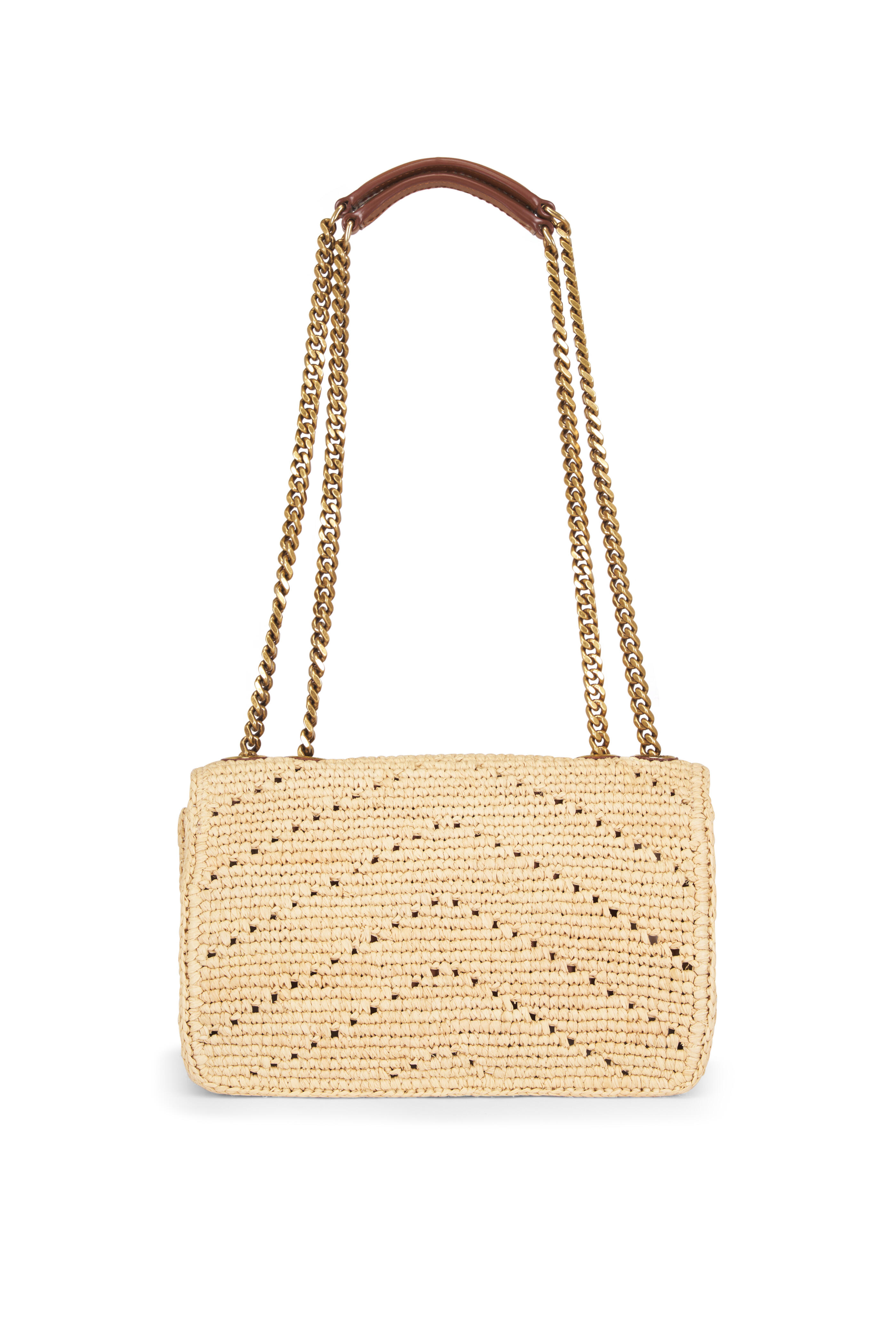 Saint Laurent - Small Loulou Natural Chevron Raffia Chain Bag - view 3