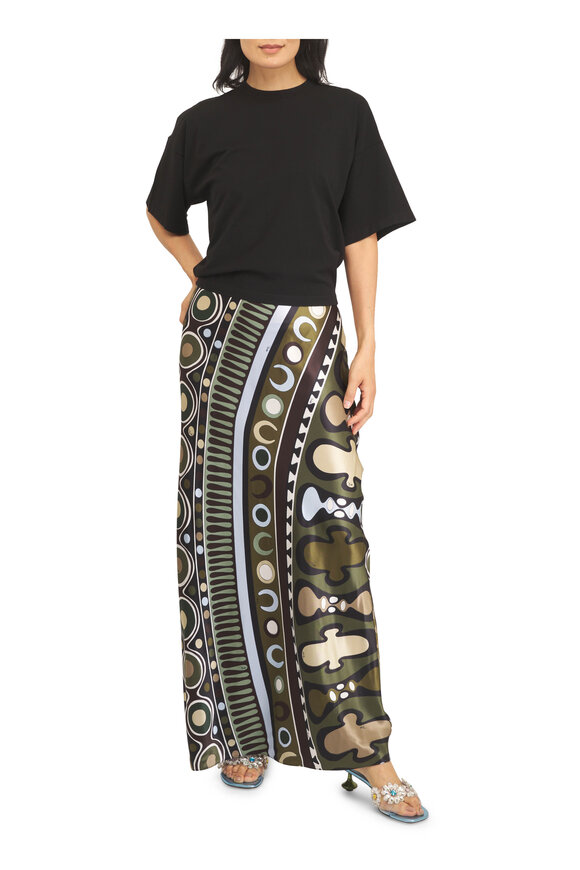 Pucci Soleil Khaki & Light Blue Print Satin Skirt - view 2