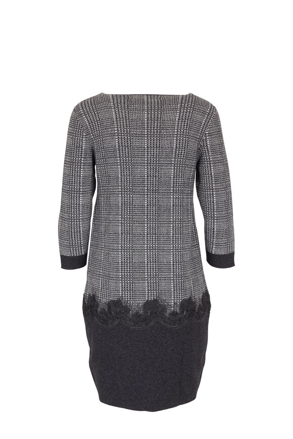 D.Exterior - Charcoal Houndstooth Three-Quarter Sleeve Dress