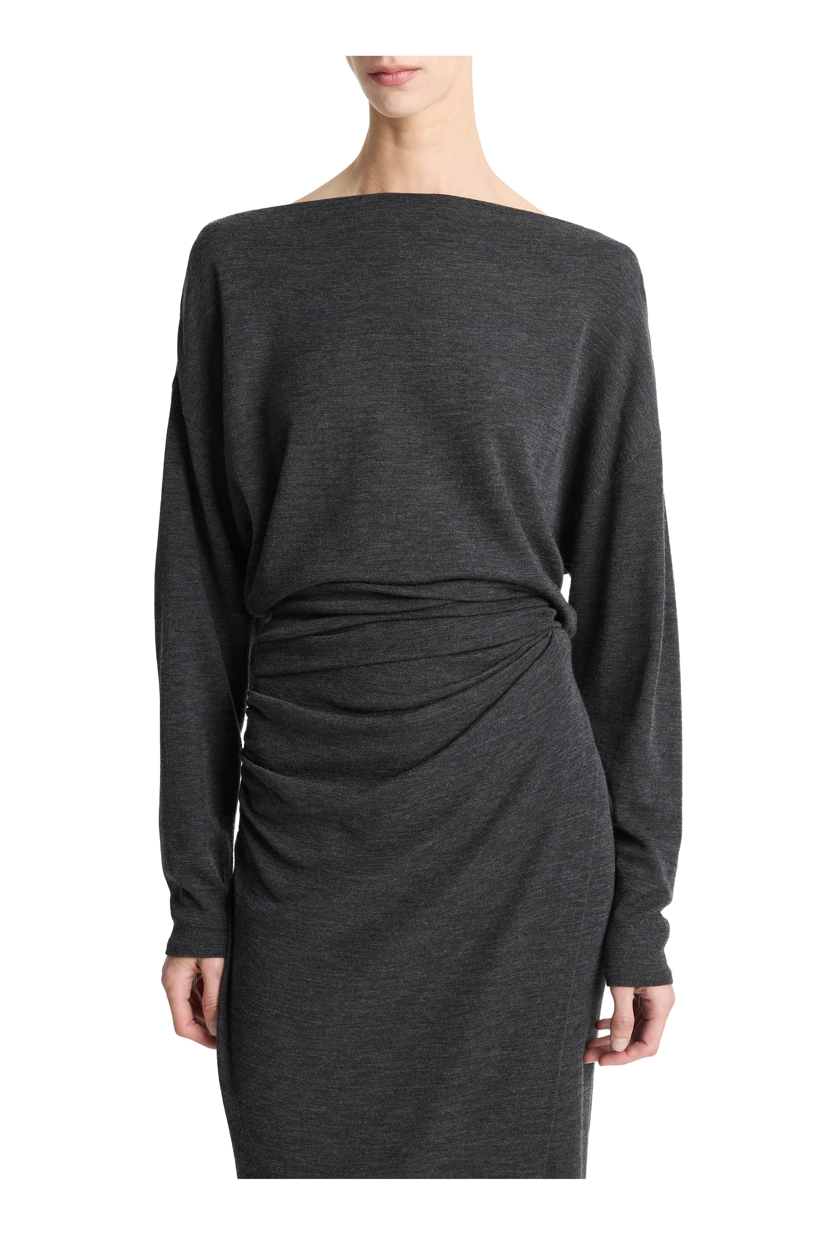 Vince - Dark Heather Gray Draped Slash Neck Top