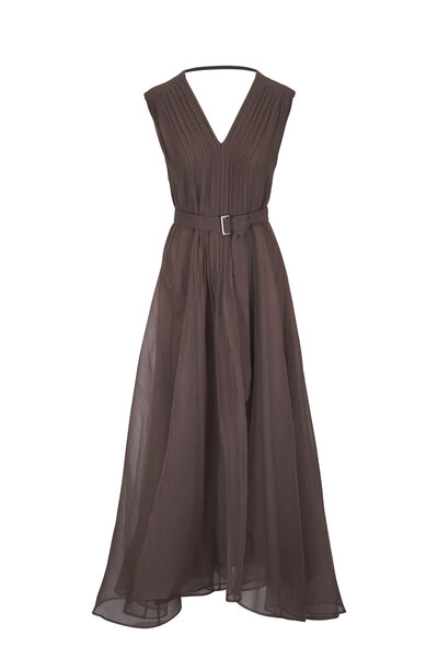 【関税&送料込】Brunello Cucinelli Virgin Wool And Silk Midi BRUNELLO CUCINELLI Embellished draped virgin wool-blend midi