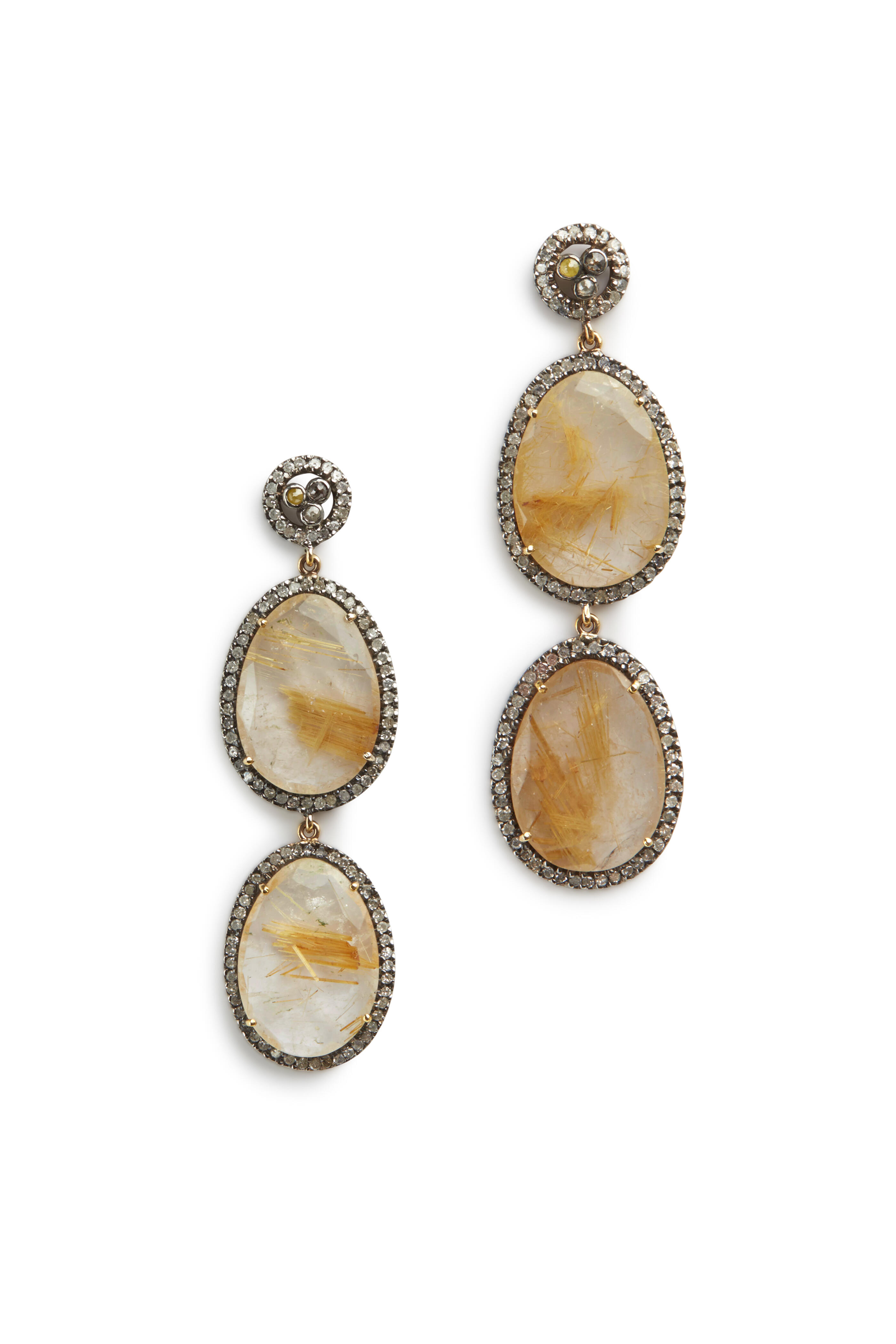 Loren Jewels - Sterling Silver Two Drop Quartz Stone Earrings