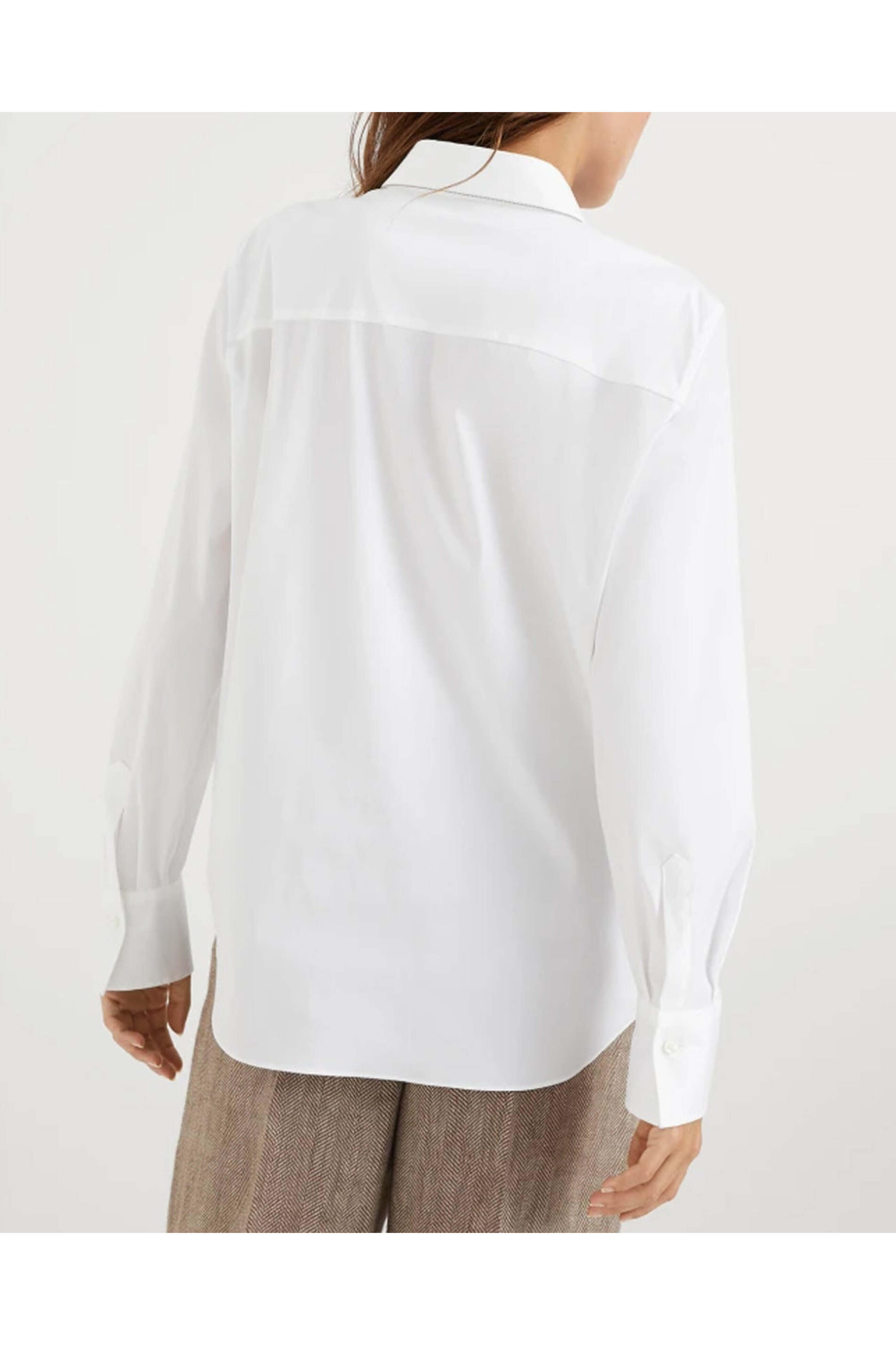 Brunello Cucinelli - White Monili Trim Collar Button Up Shirt