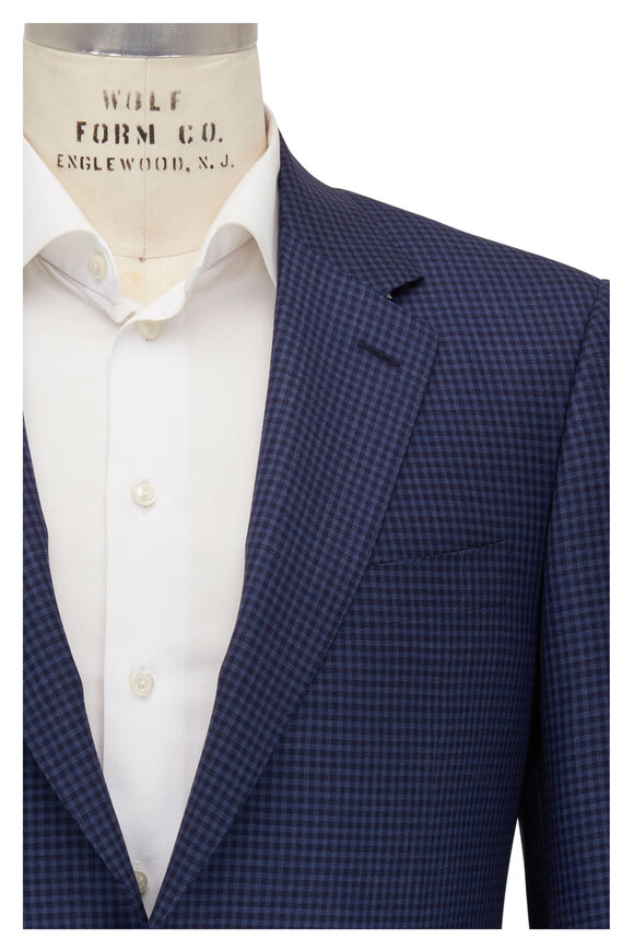 Canali - Navy & Blue Check Wool Sportcoat