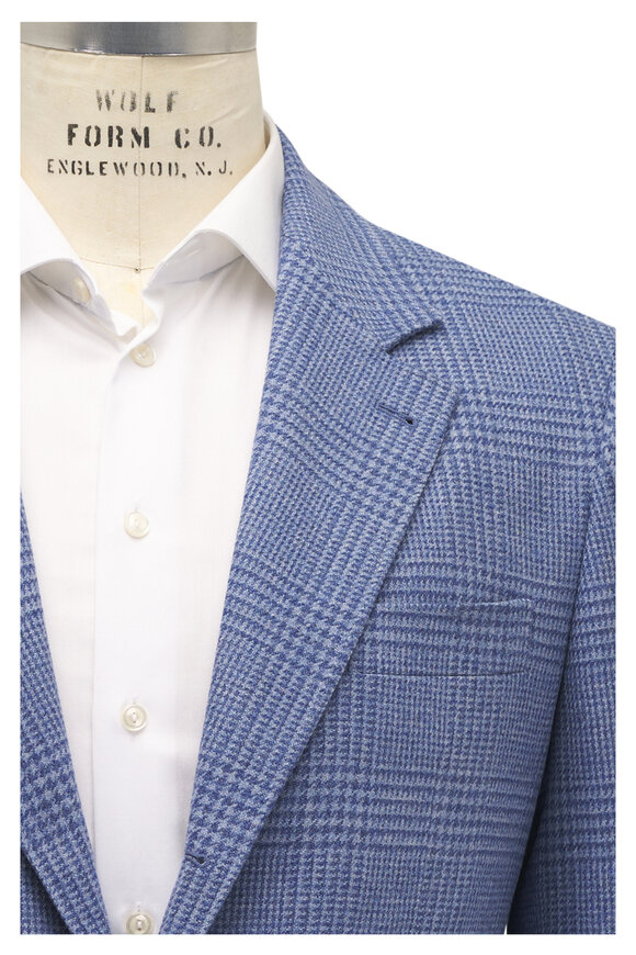 Brunello Cucinelli Blue Glen Plaid Wool, Cashmere & Silk Sportcoat - view 1