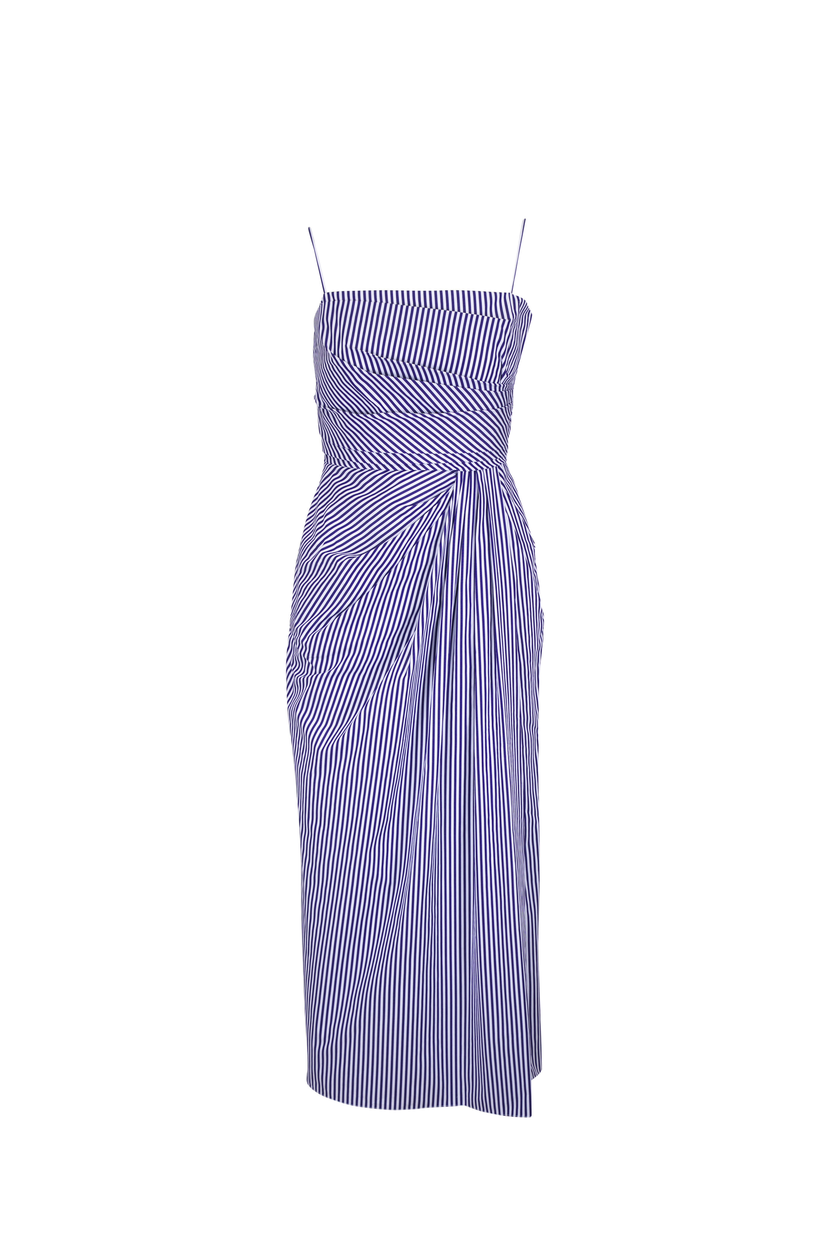 Adam Lippes - Cari Navy & White Striped Cotton Poplin Dress