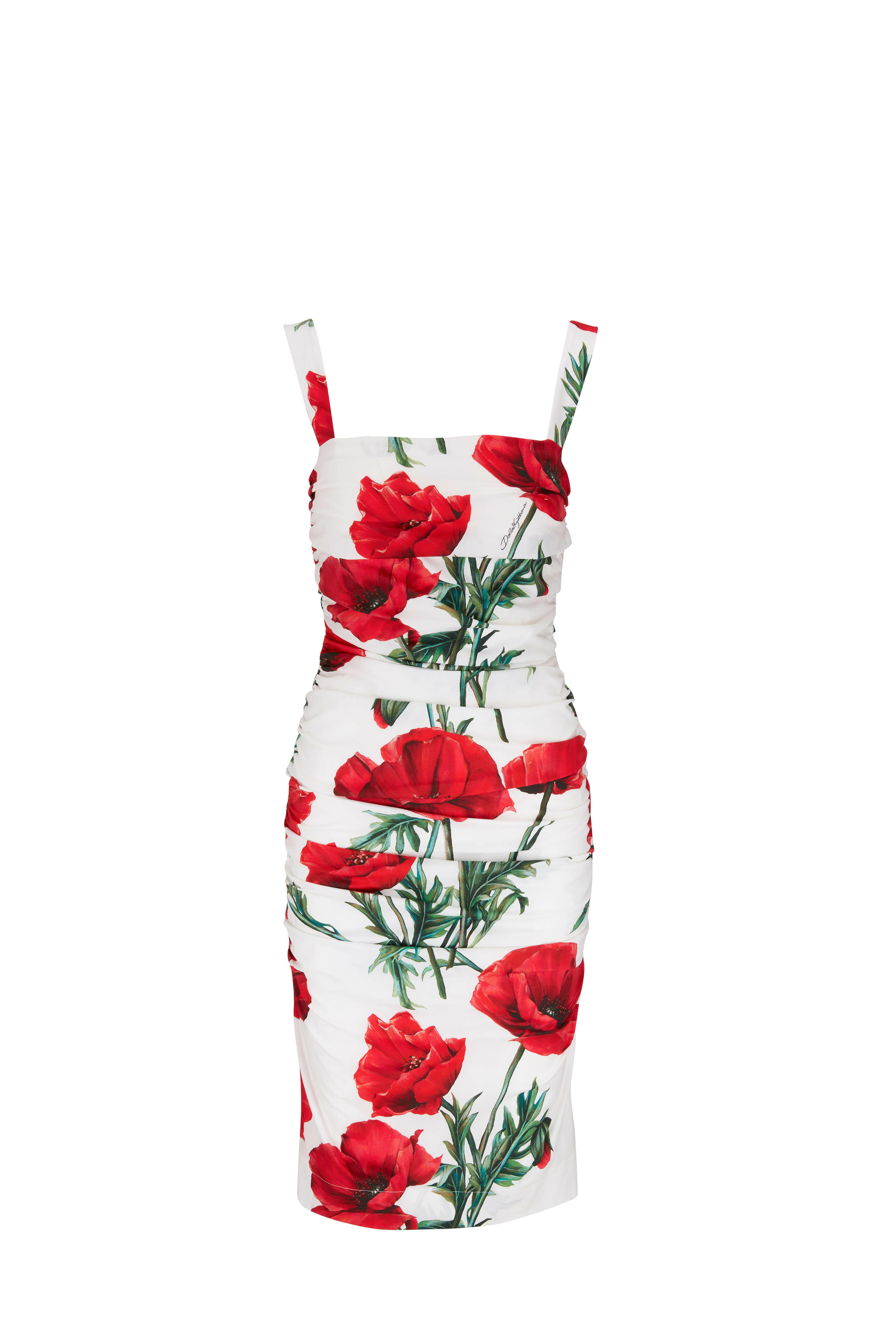 Dolce & Gabbana - Draped Poppy Print Poplin Midi Dress